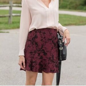 Banana Republic Burgundy Marble Flounce Mini Skirt